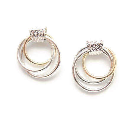 Two-tone Triple-circle Gold-plated Earrings - Click Image to Close